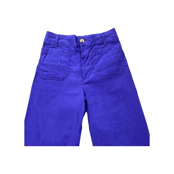 Maeve‎ Anthropologie Wide Leg Crop Pants Women's Size 28 Royal Blue Linen Blend - Picture 2 of 13